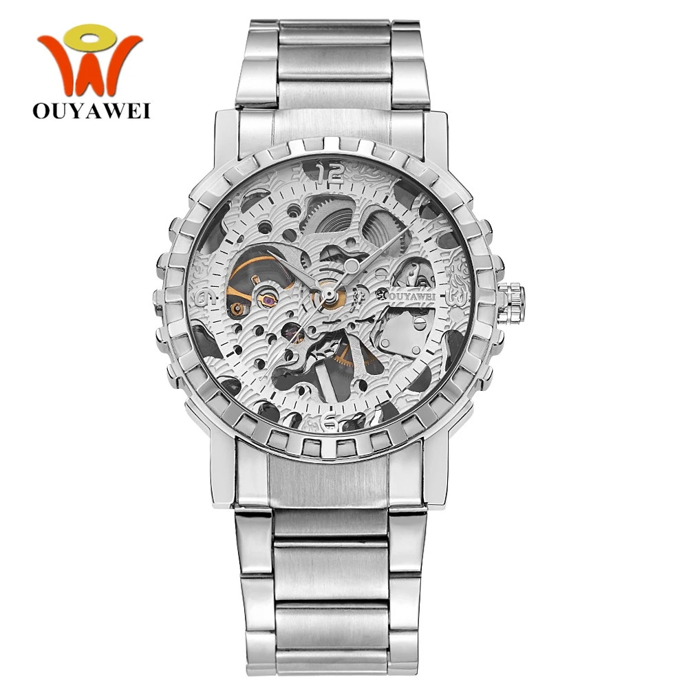 Лучший бренд OYW серебристый чехол мужские механические наручные часы Модные со