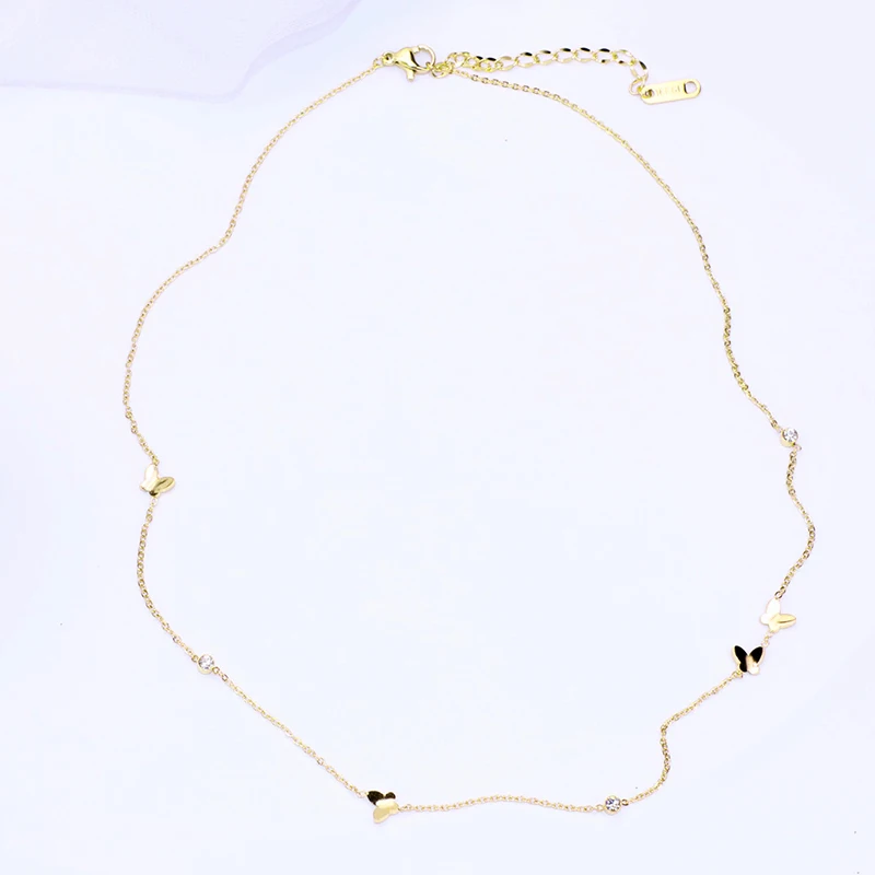 gold YUN RUO New Arrival Rose Gold Color Fashion Crystal Butterfly Chain Necklace Titanium Steel Jewelry Woman Gift Never Fade - Окраска металла: gold