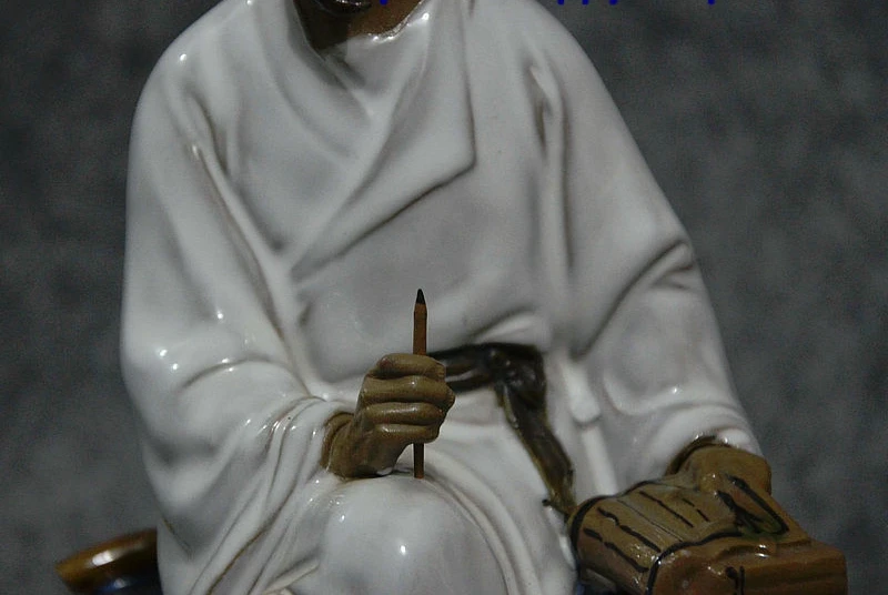 8&quot Chinese Porcelain Old Man writing Brush Li Shizhen Book Statue Art Sculpture | Дом и сад
