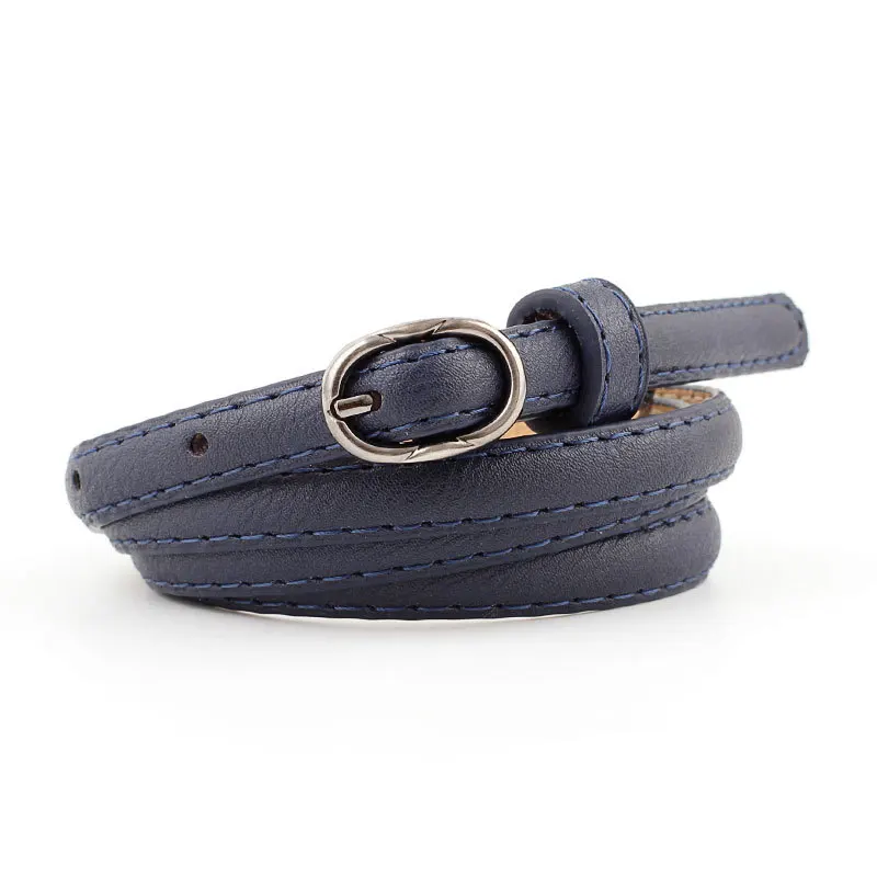 Dark Blue Тонкий женский ремень карамельного цвета из искусственной кожи с металлической пряжкой, узкие женские ремни, модные аксессуары для одежды - Цвет: Dark Blue
