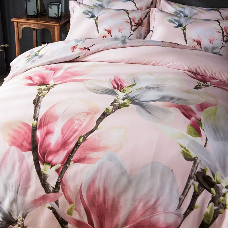 Solstice Home Static Color Ink 3D Style Flowers Pink Duvet Cover 2018 New Soft Cotton Bedlinens Flat Sheet Pillow Cases 30 | Дом и сад