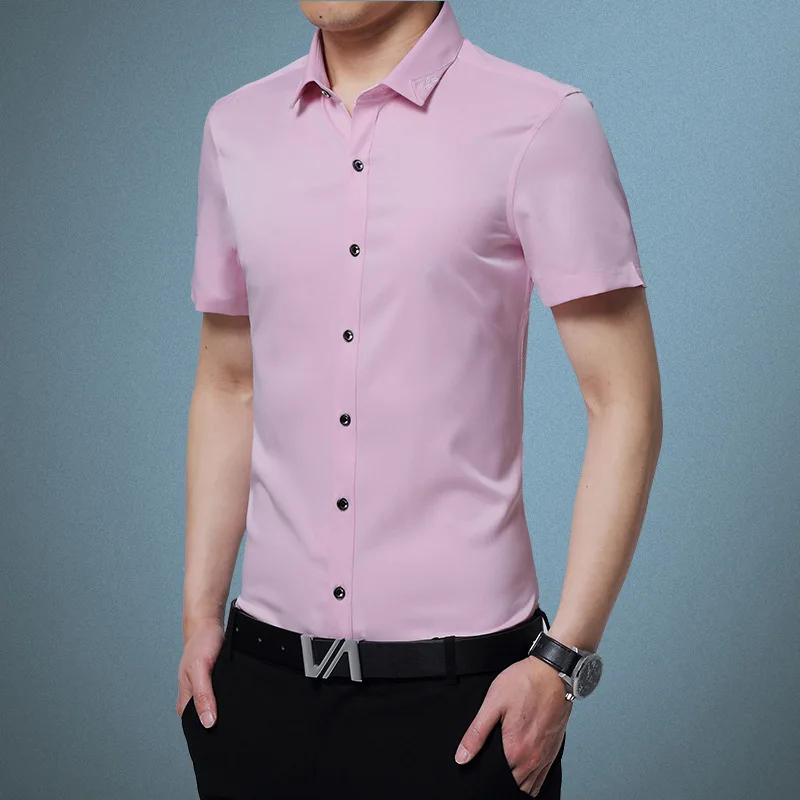 Мужские облегающие рубашки размера плюс летние повседневные из чистого шелка с