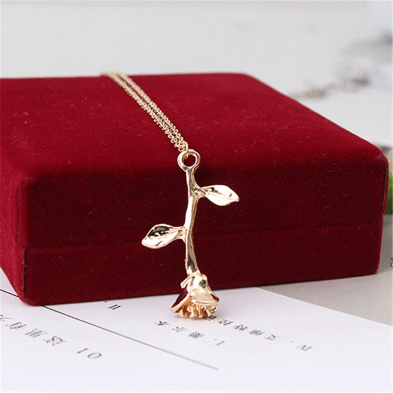 

Fashion Jewelry Collier Rose Statement Pendant Necklace Women's Beauty and Beast Jewelry Lovers Gifts