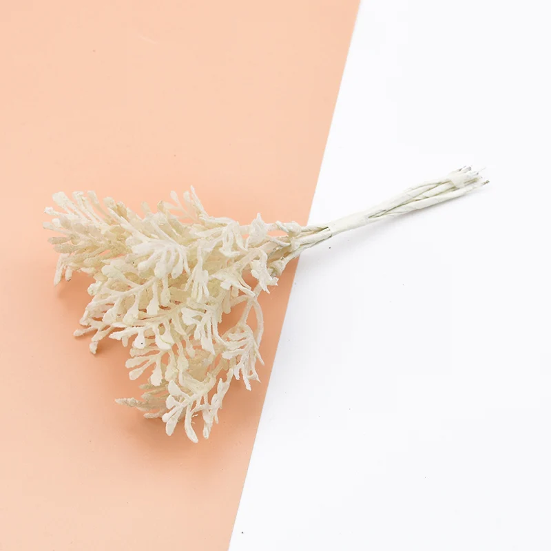 milk white 6 шт. красный коралл искусственная трава декоративные цветы имитация венков растения домашний декор diy Подарочная коробка шелковый лист Скрапбукинг - Цвет: milk white