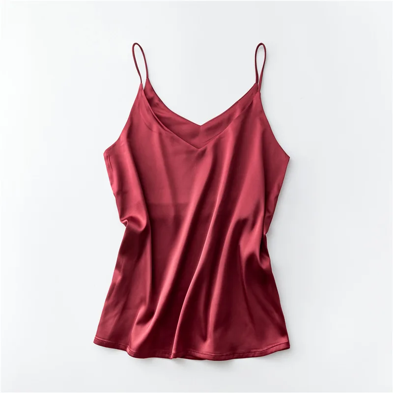 EC001Wine red Женская майка Топ Женская Холтер v-образный вырез Базовая белая майка без рукавов Женская летняя Кофта Большой размер, сатиновый шелковые майки - Color: EC001Wine red