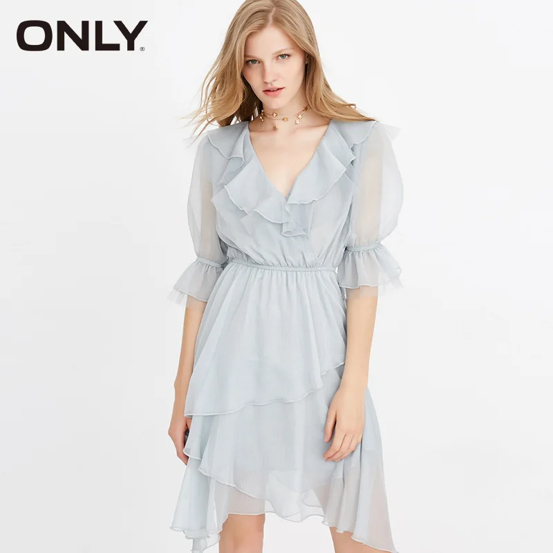 ONLY 2019 Spring Summer New Ruffled Chiffon Dress |118207633 | Женская одежда - Фото №1