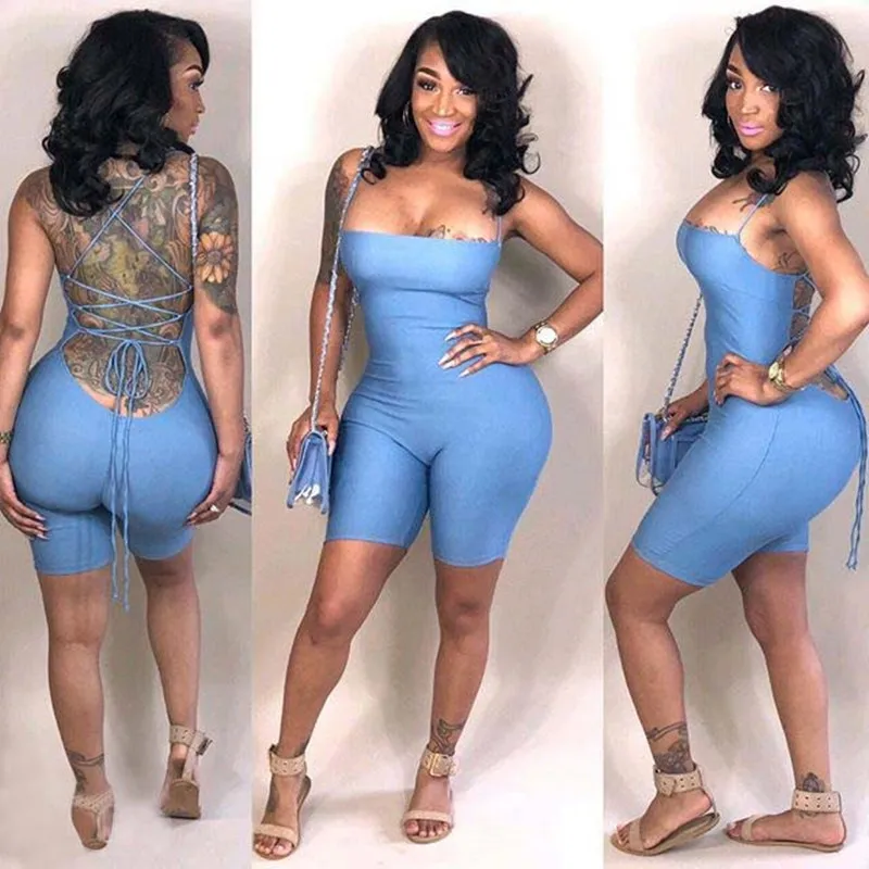 2019 Лето Женское пикантное без рукавов бретелей с затянутой грудью комбинезон для