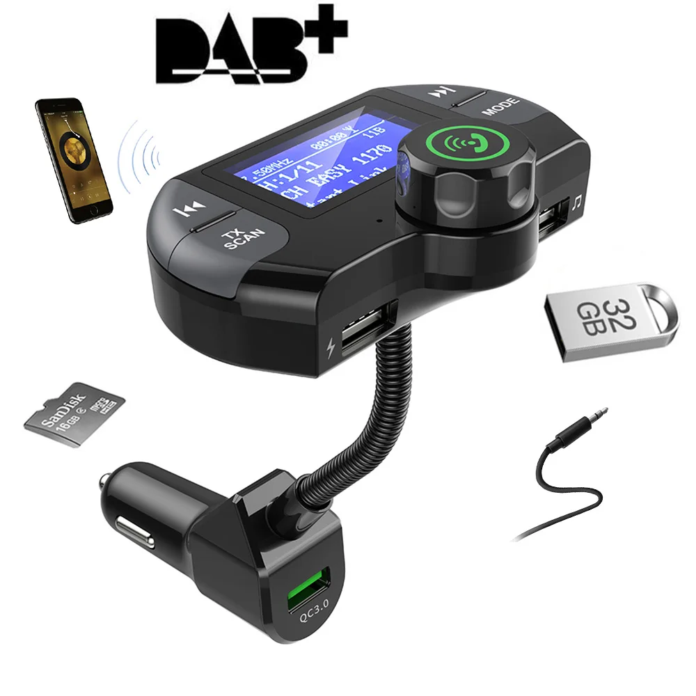 Цифровой DAB радиоприемник автомобильный тюнер Bluetooth 4 2 FM передатчик Aux стерео