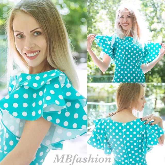 2018 Для женщин облегающее однотонное платье с рукавом лепестком Винтаж голубое