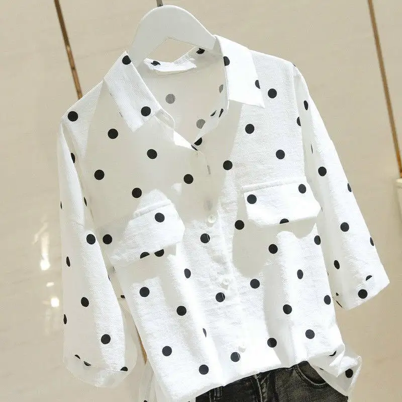 Mr.nut cotton 80% large size shirt female 2019 summer new loose bat sleeve polka dot |