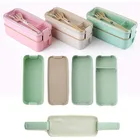 3 слоя ланч-бокса из экологически чистого материала, 900 мл, бэнто-боксы из пшеничной соломы, обеденная посуда для микроволновой печи, контейнер для хранения пищи, Ланчбокс