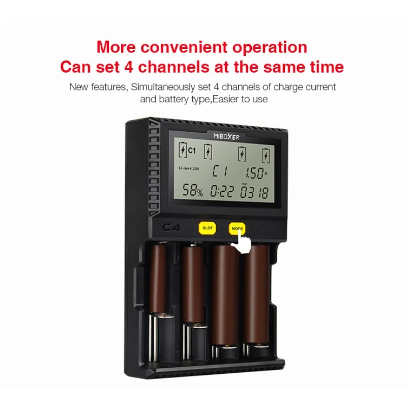 Оригинальное умное зарядное устройство Miboxer C4 LCD для Li Ion IMR INR ICR LiFePO4 18650 14500 26650 16340