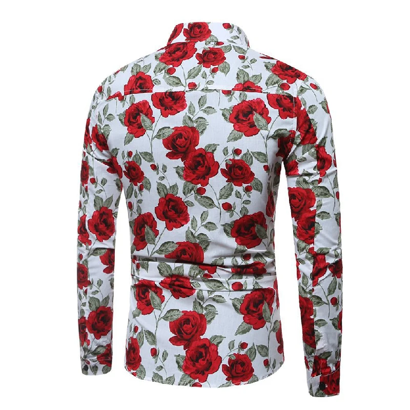 Мужская Повседневная рубашка с длинным рукавом хлопковая приталенная принтом