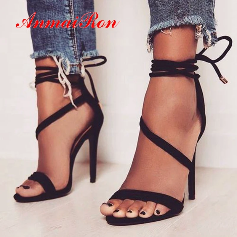 

ANMAIRON 2019 New Arrival Women Fashion Super High Sandals Basic Party Lace-Up Sexy Sandals Women Size 34-43 LY2027