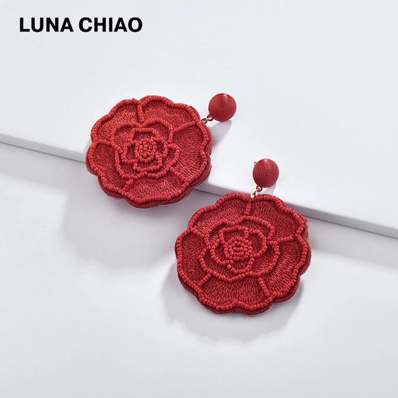 LUNA CHIAO Модные Bijoux 2020 весенние серьги-капли с большими розами мини-бисер ювелирное