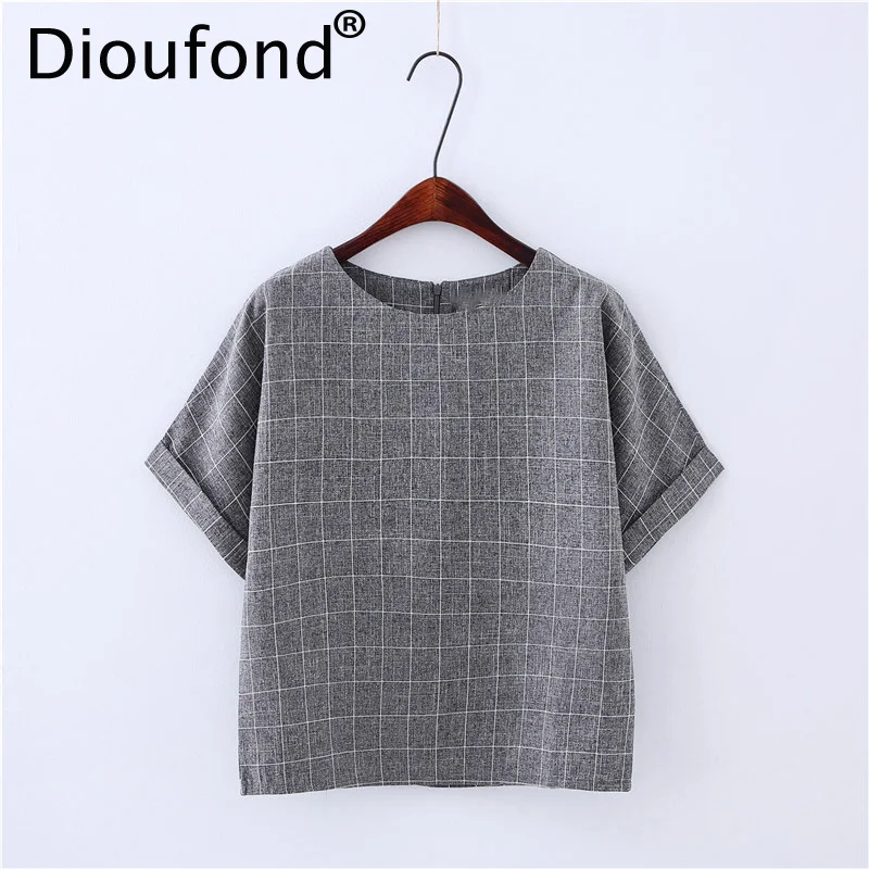 Женская рубашка в клетку с коротким рукавом и круглым вырезом | одежда