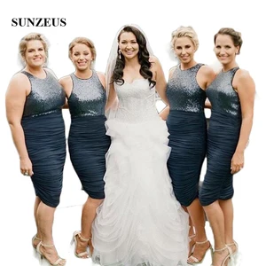 Bridesmaid Dresses Short Knee Length Wedding Guest Gown Sheath Tank Sparkle Bodice Pleated Jersey Party Dress For Bridesmaids Bridesmaid Dresses Short Knee Length Wedding Guest Gown Sheath Tank Sparkle Bodice Pleated Jersey Party Dress For Bridesmaids