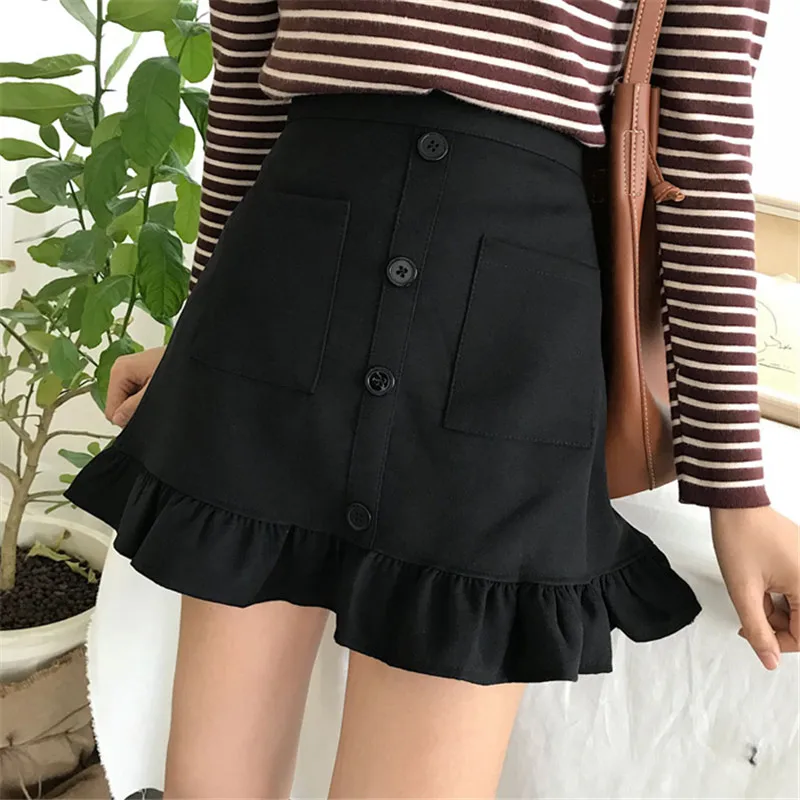 Весна женский милый черный трапециевидной формы шорты юбка корейская мода