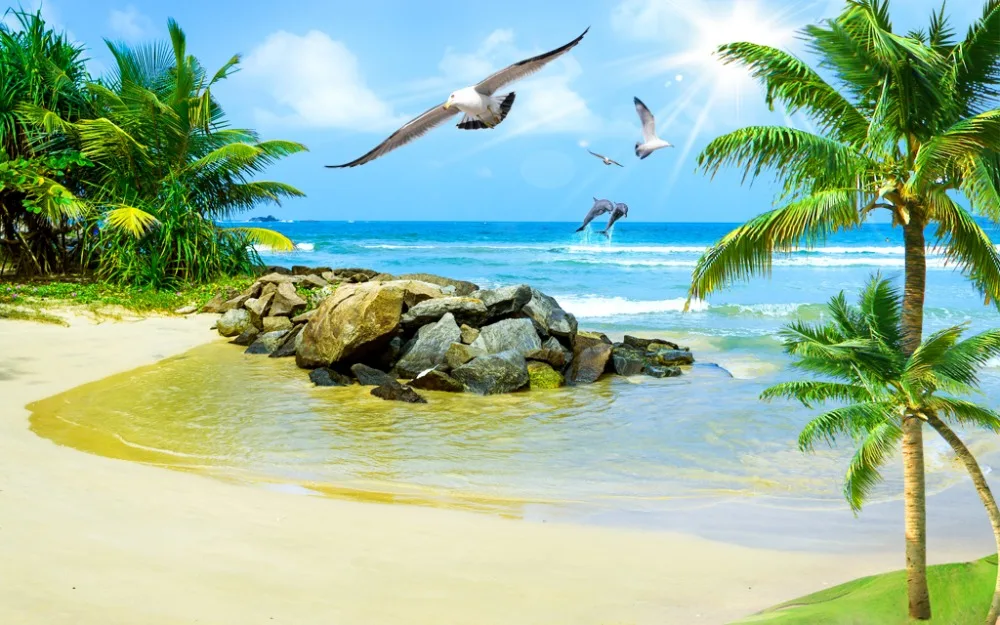 Пляжные шторы красивые фото Модные индивидуальные 3D затемняющие с деревом | Дом и