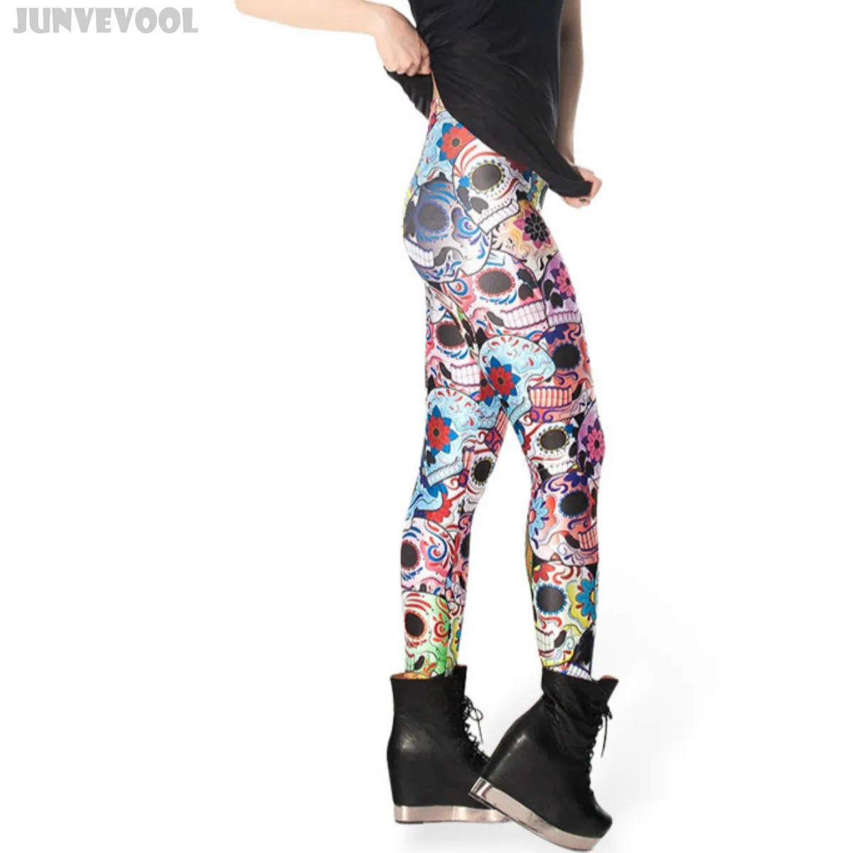 Брюки Леггинсы Стильные цветочные брюки с черепом женские 3D графическое кольцо в