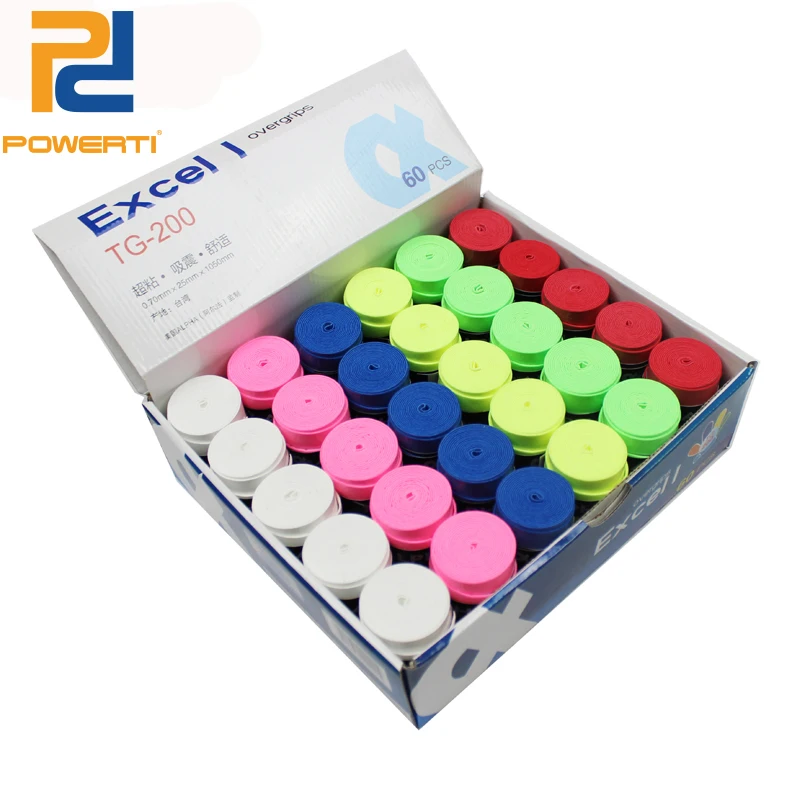 POWERTI, 60 шт./лот, 0,65 мм, тонкая, гладкая, липкая, искусственная кожа, мягкая, для тенниса, нарукавная повязка, для бадминтона, ракетка, TG-200