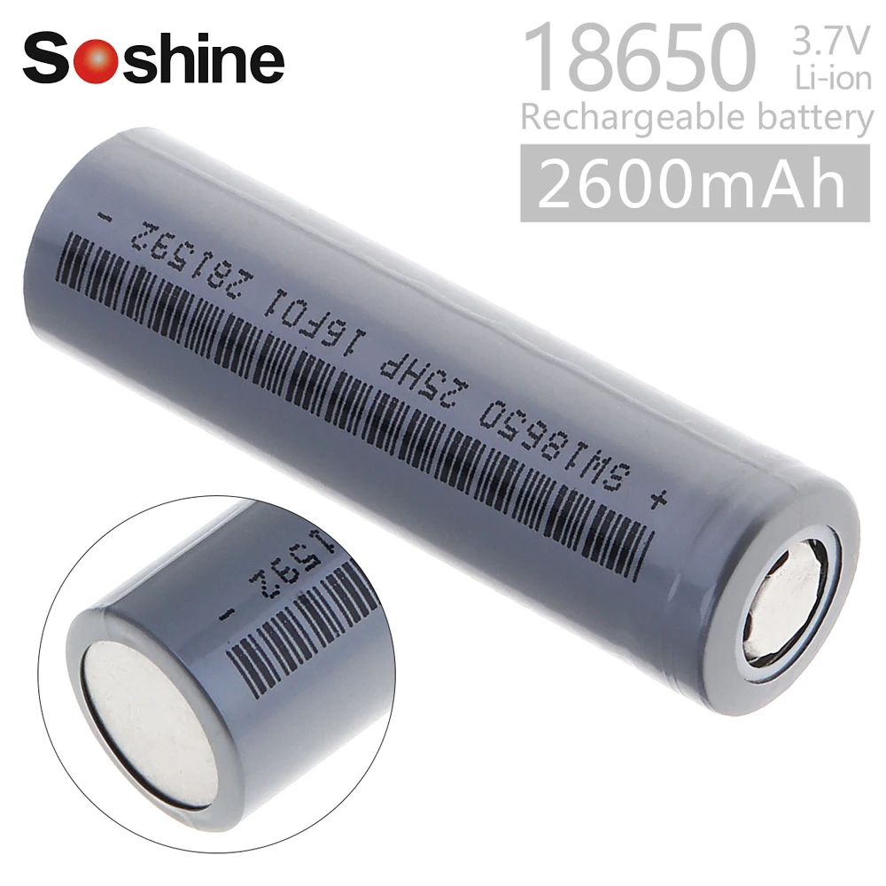 Soshine 3 7 V 2600mAh 18650 литий-ионная аккумуляторная батарея с предохранительным