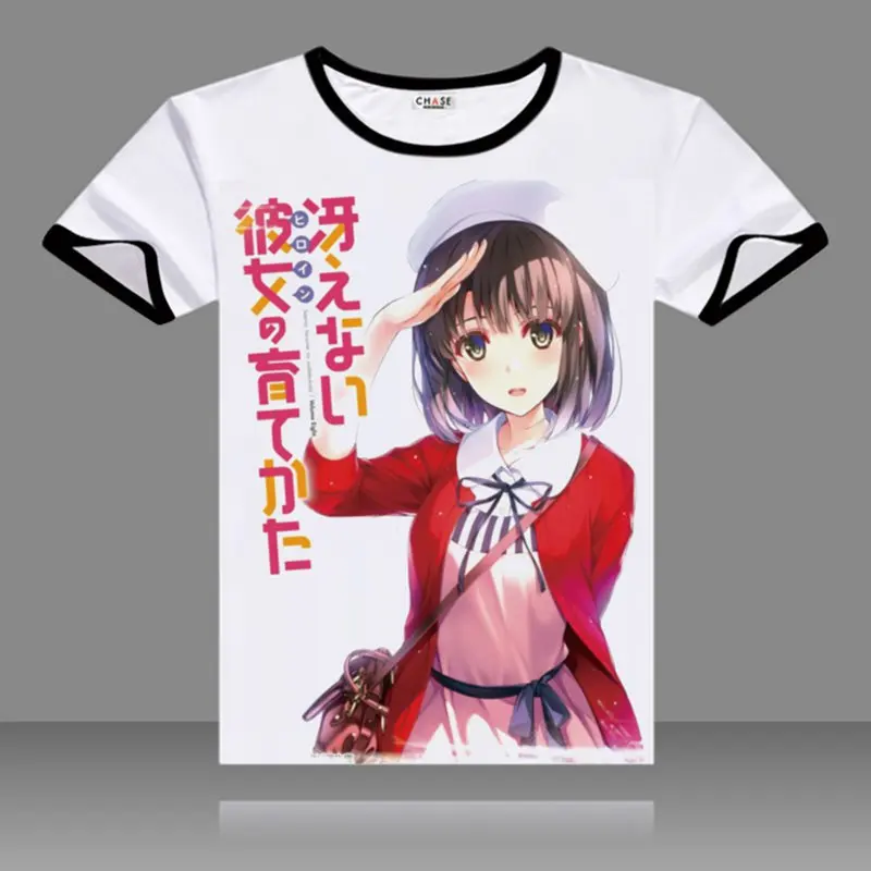 Черные футболки Saekano с круглым вырезом и коротким рукавом топы Katou Megumi модные