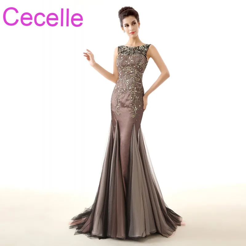 Коричневые длинные вечерние платья русалки 2019 без рукавов Роскошные