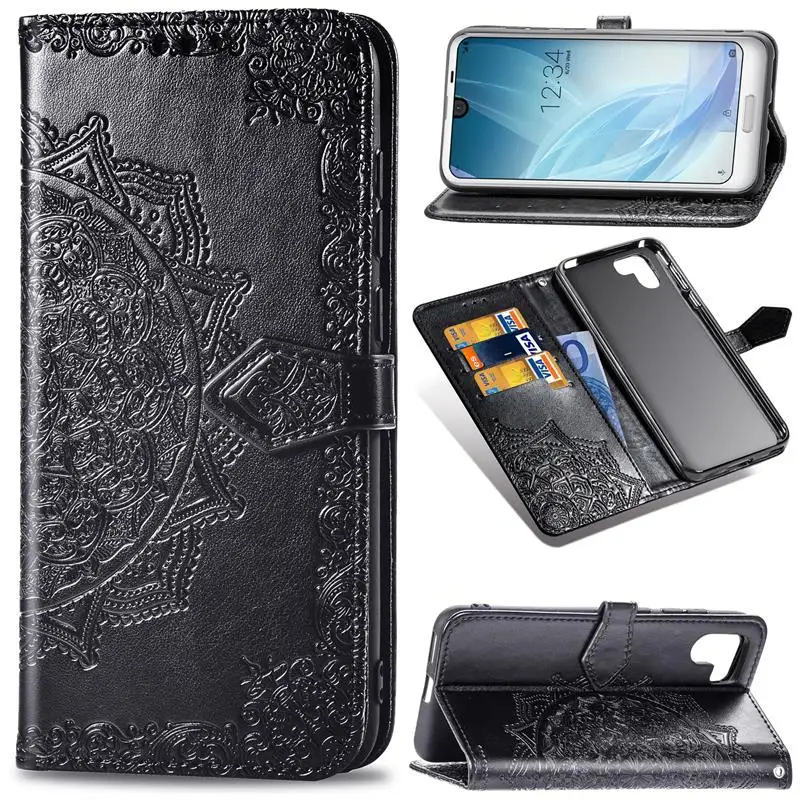 Для Fundas Sharp Aquos R2 SHV42 чехол Чехол из искусственной кожи с защелкой для Sharp Aquos R2 SHV42 SH-03K Чехол телефон Сумки ракушками - Цвет: Черный