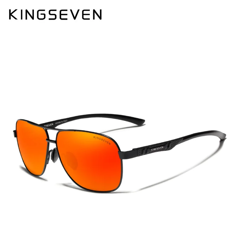 Black Red KINGSEVEN, фирменный дизайн, поляризованные алюминиевые солнцезащитные очки, мужские, для вождения, синие, зеркальные, солнцезащитные очки для мужчин, очки, Gafas De Sol - Цвет линз: Black Red