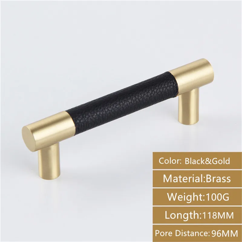 Black-118-2PCS AODEYI 2 шт латунные ручки для ящиков Carbinet ручка мебель твердая базовая ручка Замена с кожаным покрытием 22-016 - Цвет: Black-118-2PCS
