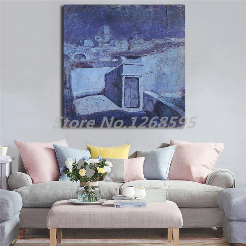 Пикассо голубого периода крыши Барселоны HD холст для живописи принт Спальня