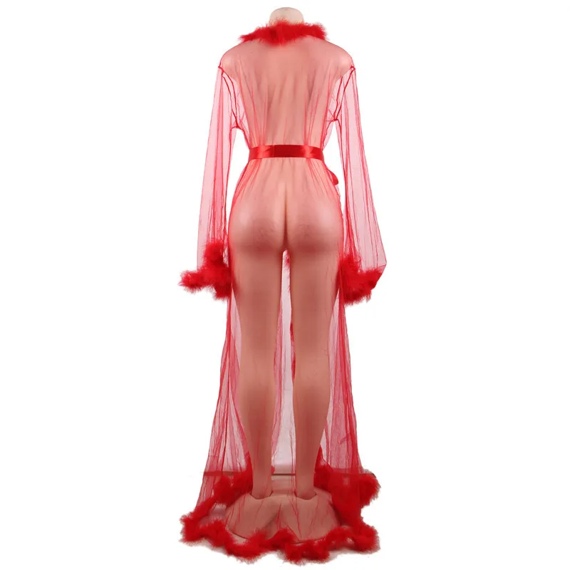 Sexy Hot Erotic Maxi Lingerie Transparent Queen Sexy Long Night Robe Women Long Sleeve Plus Size Babydoll Nightwear RL80759