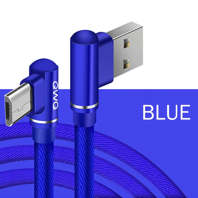 Blue 3а 90 градусов локоть Micro USB кабель быстрой зарядки USB кабель для передачи данных для samsung S6 S7 Edge Для Xiaomi мобильного телефона usb зарядный шнур - Цвет: Blue