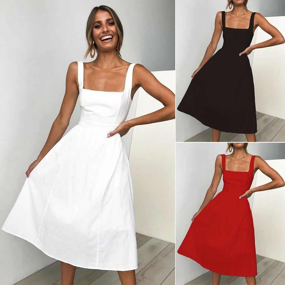 Hot Sale 2019 Women Summer Ladies Sexy Comfy Bandage Strappy Sleeveless Solid Evening Party Beach Dress Sundress | Женская одежда