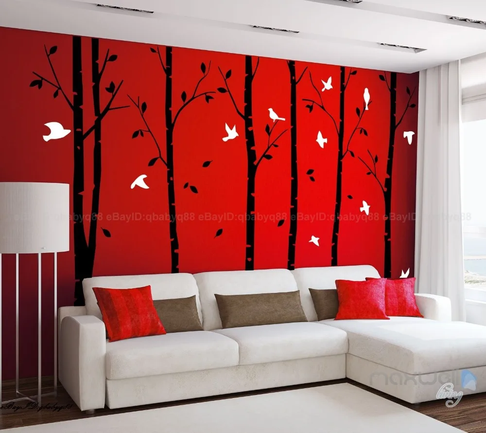 Дерево стикер на стену гигантские Потрясающие березовые птицы дерево лес