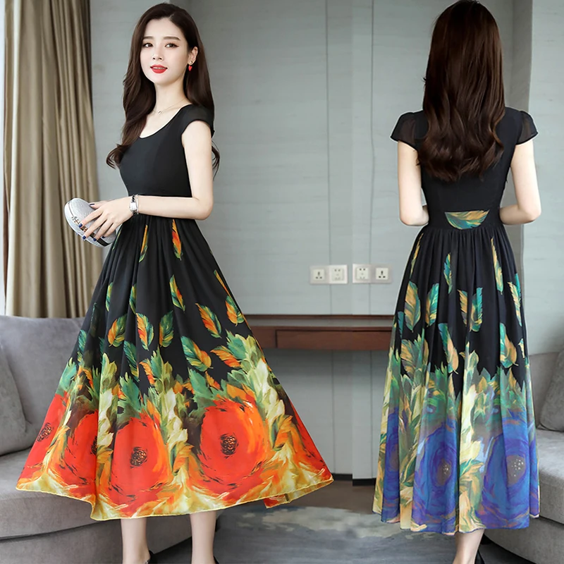 

Summer Short Sleeve Casual Floral Women Dress Boho Beach Floral Casual Sundress Lady