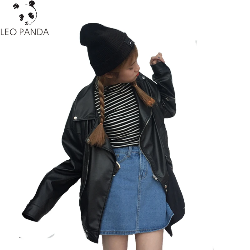 Женская кожаная куртка Harajuku свободная повседневная байкерская свободного