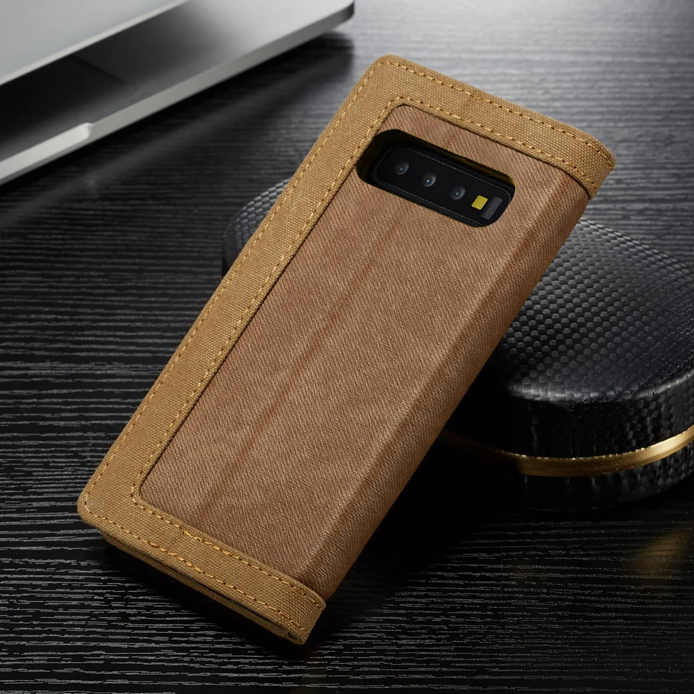 Роскошный холст кожаный чехол-книжка с магнитной застежкой и Fundas для Samsung Galaxy S10 S9