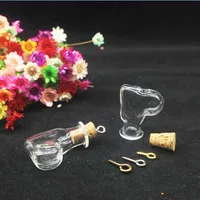 20pcs/lot heart shape Mini wishing Glass Bottles Cork Potion Vials Charms Necklace Pendant DIY Craft Art project accessories