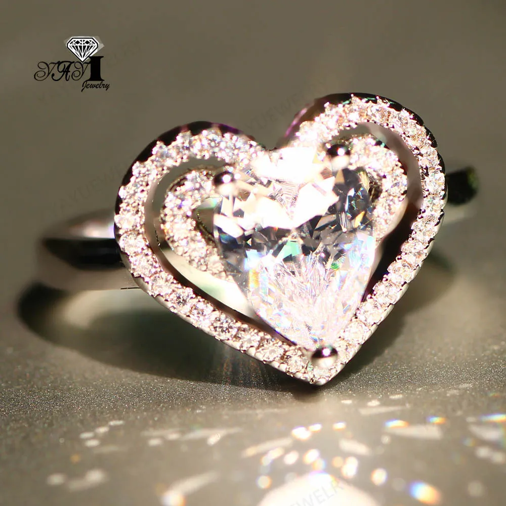 YaYI Jewelry Princess Cut 6.9CT White Zircon Silver Filled Engagement Rings wedding Heart Valentine's Day Girls ring 1060 | Украшения и