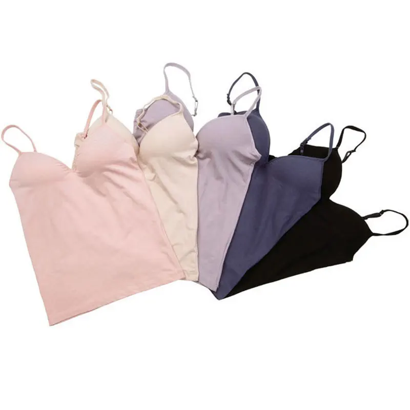CR 2019 Women Built In Bra Tank Tops Sexy Cozy Healthy Modal Solid Camisole 6 Color Wholesales WI185 Free Shipping | Женская одежда