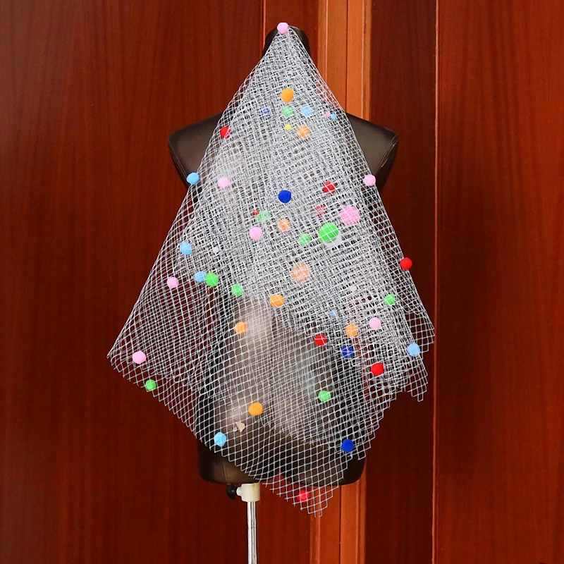 Цветная вуаль с отверстиями и помпоном модные женские аксессуары для волос в