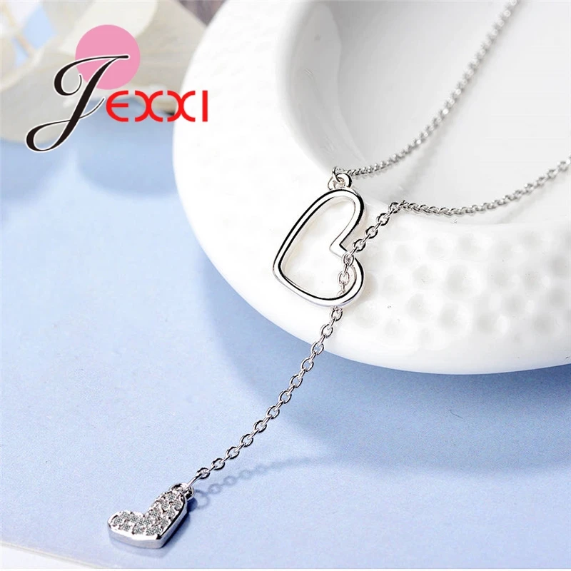 Женское колье с кулоном в форме сердца из стерлингового серебра 925 пробы