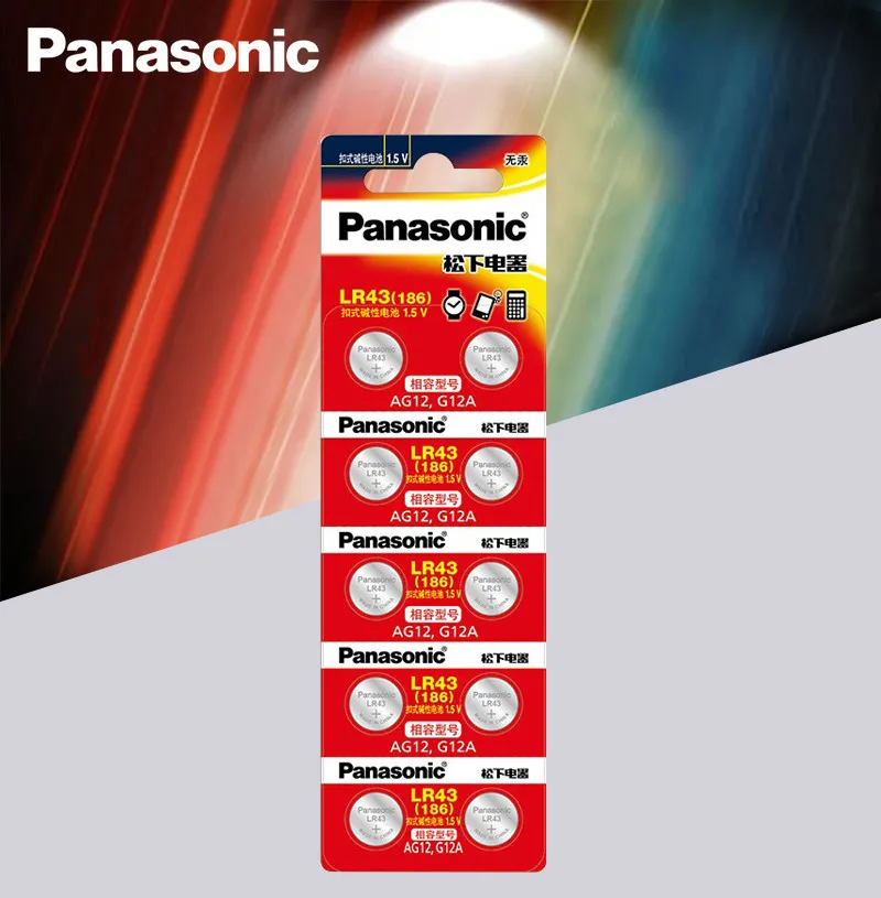 10 шт./лот Panasonic AG12 LR43 186 0% Hg для часов игрушки 1,5 В щелочные батареи для калькулятора 0% Hg