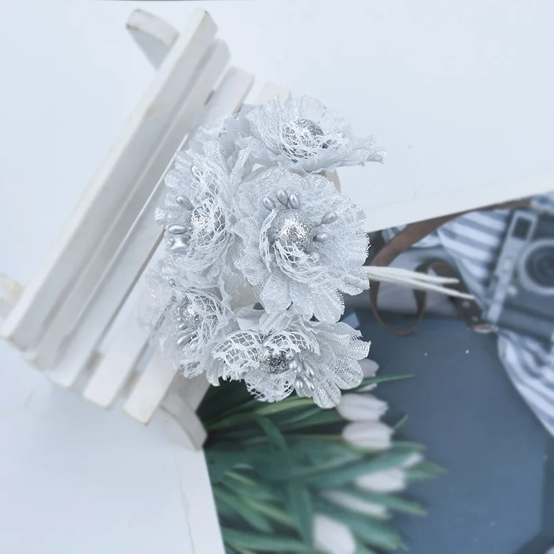 Style 4 silver 6 шт., искусственные растения для рождественского венка, украшения для дома, свадебные, сделай сам, подарки, искусственные тычинки для скрапбукинга, шелковые цветы, букет - Цвет: Style 4 silver