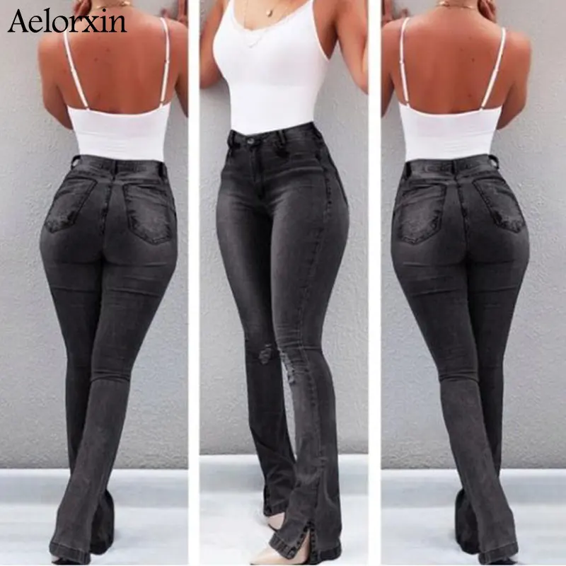 jeans woman new Retro wash elastic hips South American style wide leg flare plus size women jeans
