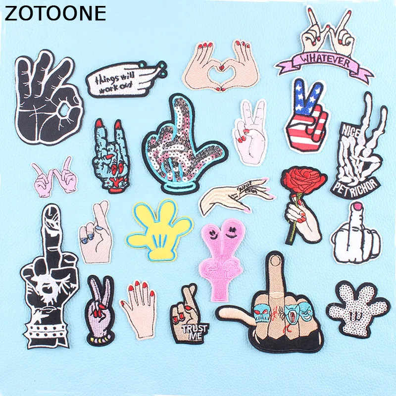 

ZOTOONE Embroidery Patch Finger Iron on Patches for Clothing DIY Stripes Clothes Patchwork Sticker Custom Finger Appliqued Irons