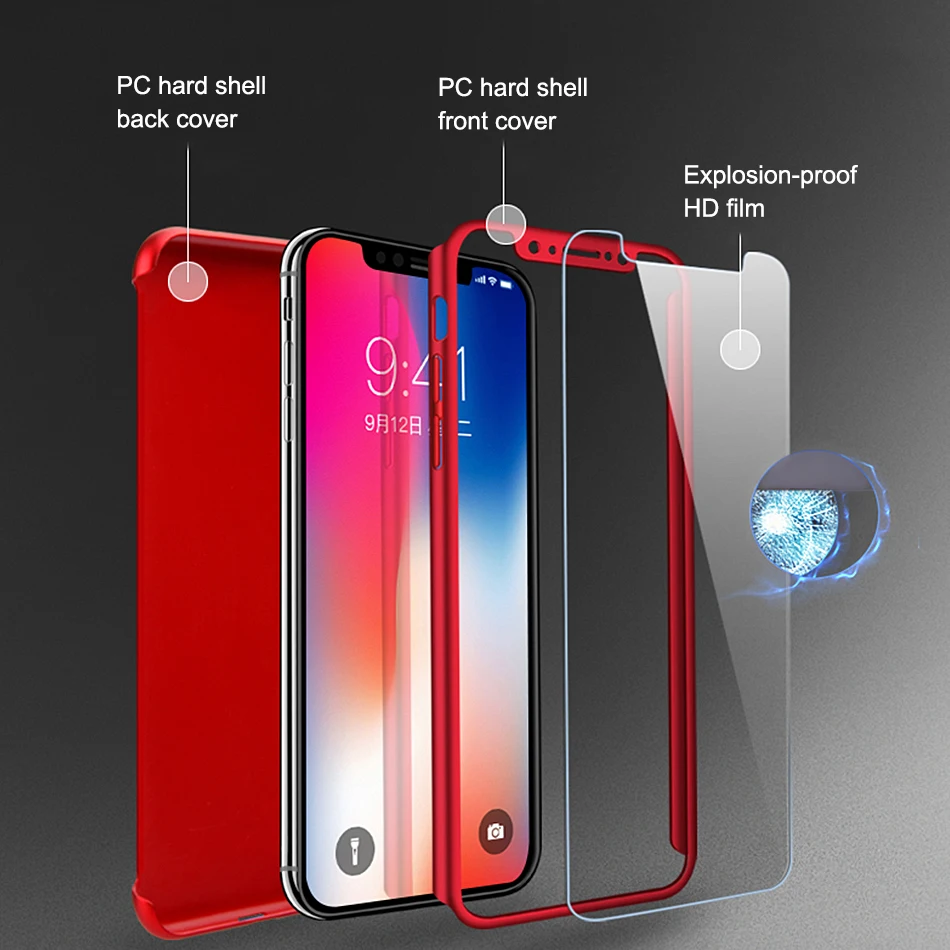 Защитный чехол OLAF со стеклом для iPhone 7 8 Plus 6 6s 5 X 10 XR XS Max 360 градусов|Бамперы| |
