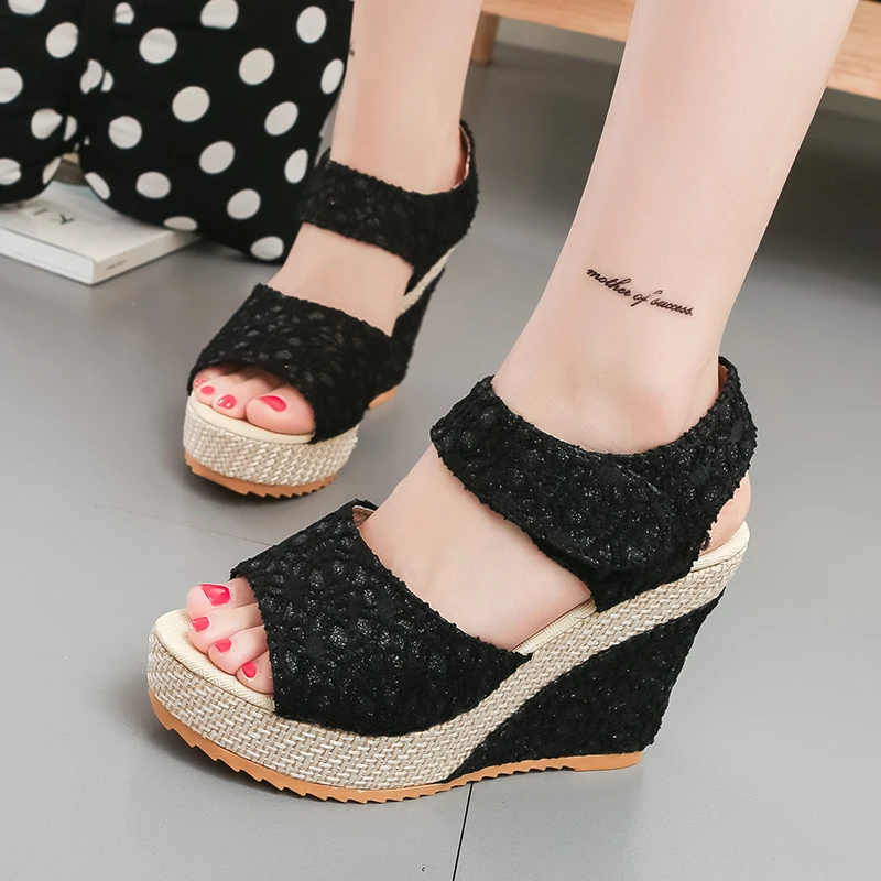 BomKinta Summer Platform Sandals Women Peep Toe High Wedges Heel Ankle Sandalia Espadrilles Female Shoes Korean Style | Обувь